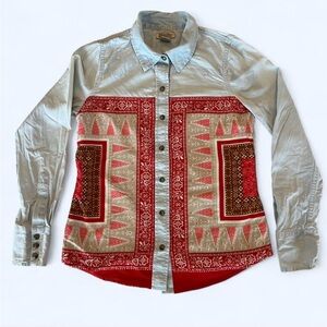 Lucky Brand XS Women's Button Down Shirt Southwestern Boho Tribal Denim